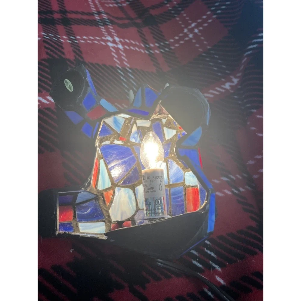 Elephant Table Lamp Tiffany Style Stained Glass Night Light Trunk Up EUC Tested